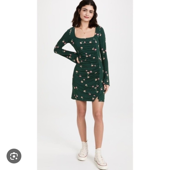 NWT Free People Cecilia Floral Square Neck Emerald Jewel Combo - Picture 9 of 9